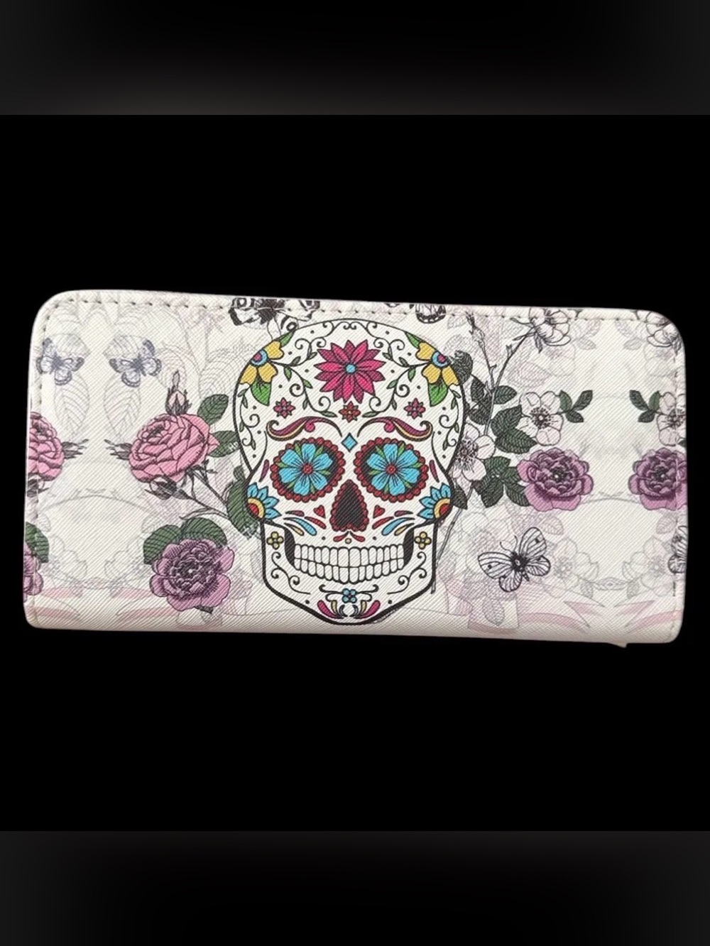 Wallet Floral Sugar Skull Zip Around